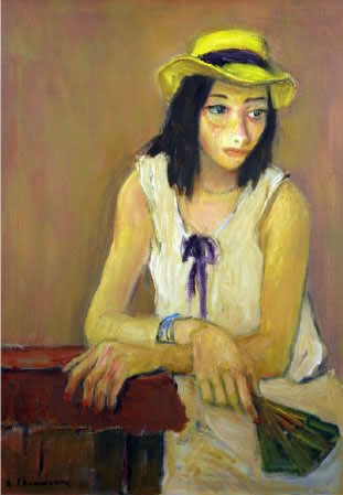 Ragazza con cappellino giallo, sd 1967, olio su tela, cm 70x50